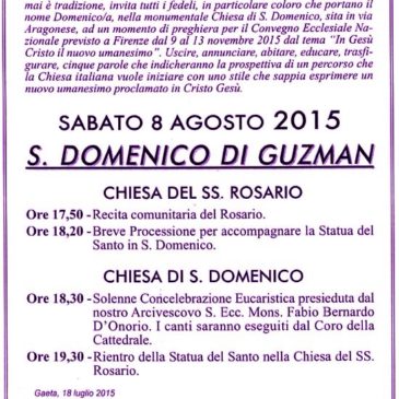 Gaeta: Sabato 8 agosto San Domenico di Guzman