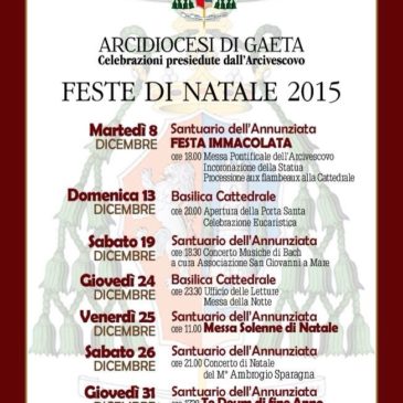 #Natale2015 Gaeta: Ecco le celebrazioni presiedute dall’Arcivescovo