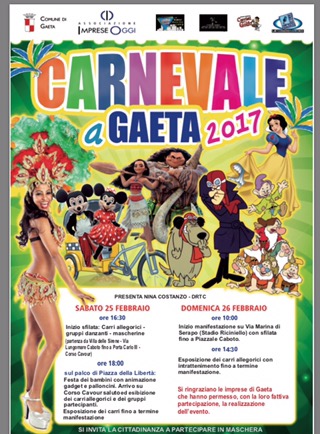 Il Carnevale a Gaeta: Carri e feste per bambini / ecco il programma